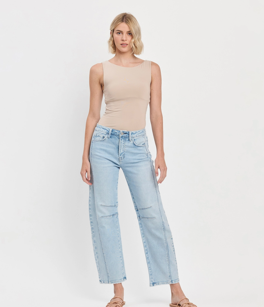 High Rise Seam Detail Barrel Leg Jeans