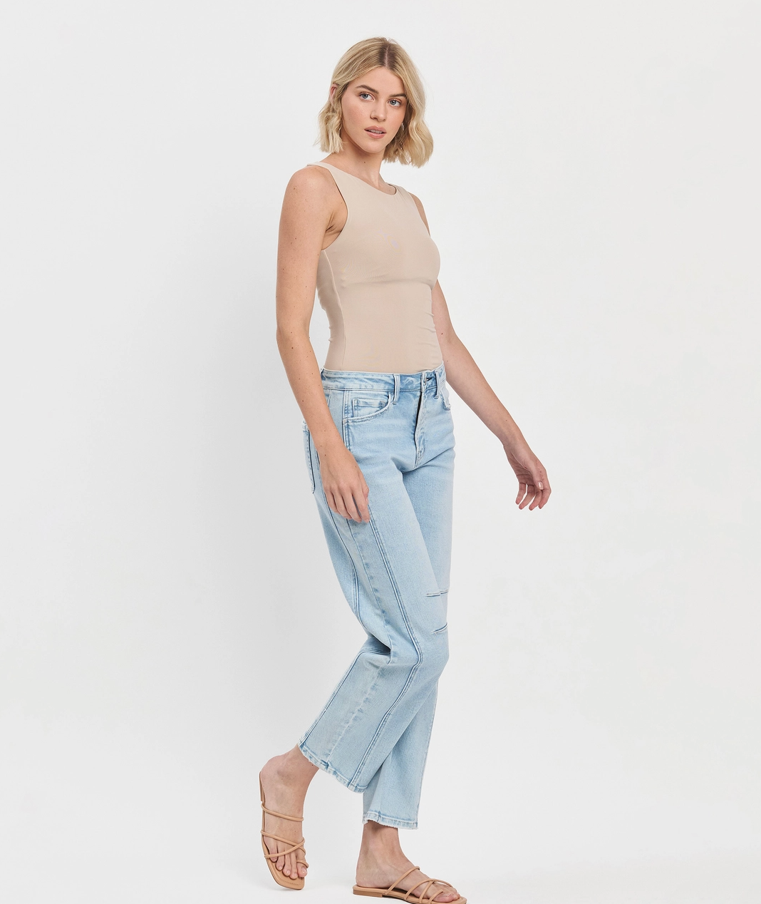 High Rise Seam Detail Barrel Leg Jeans