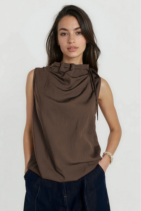 Cinched Mock Neck Sleeveless Top