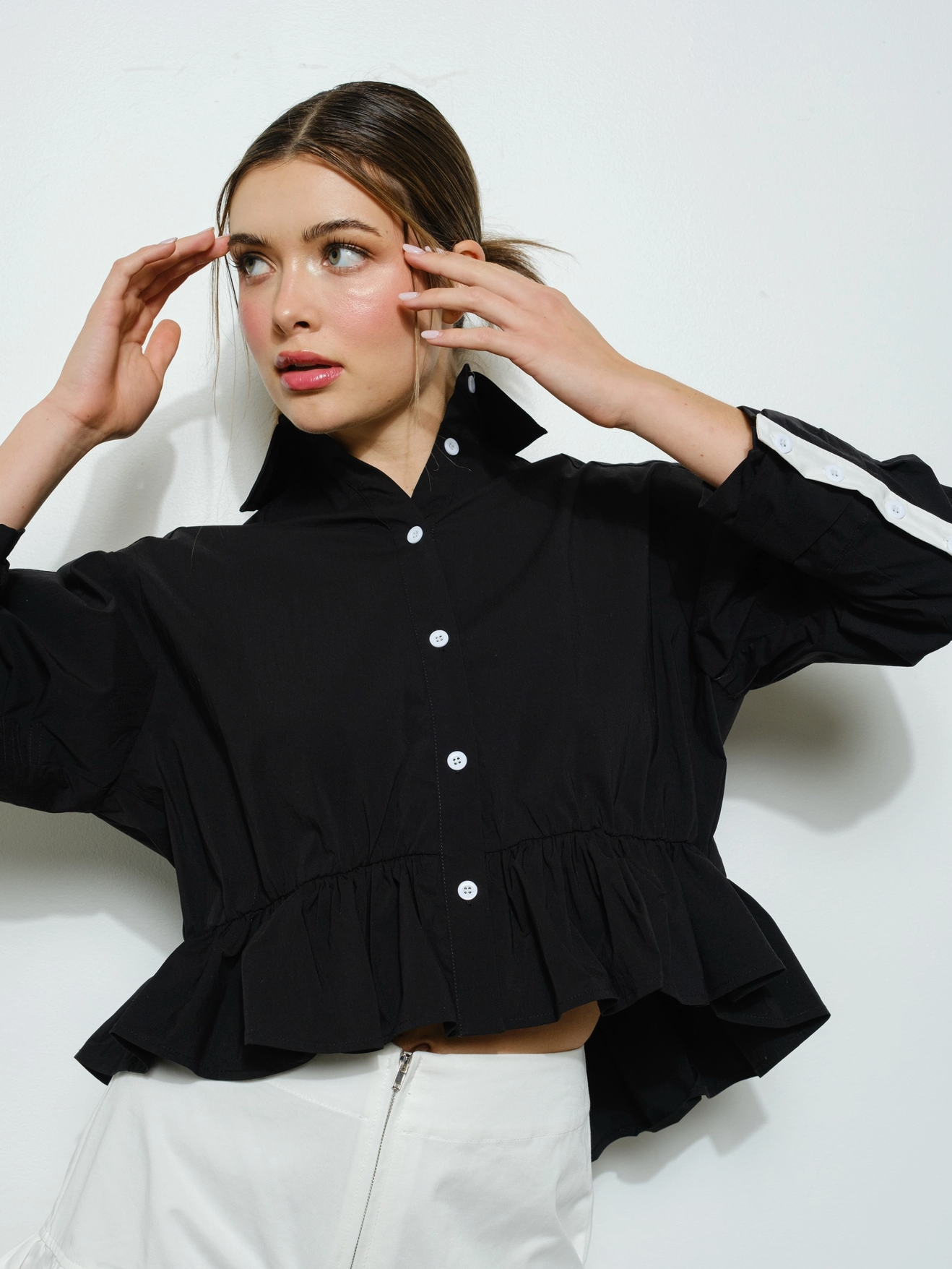 Long Sleeve Shirt with Peplum Detail At the Waist