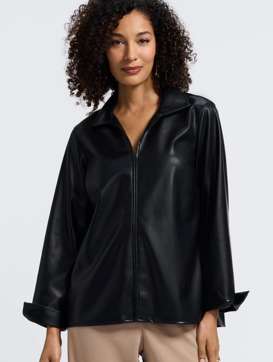 Agnes Vegan Leather Long Sleeve Popover Shirt