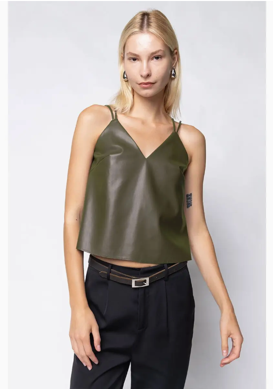 Vegan Leather Raw Edge Cami