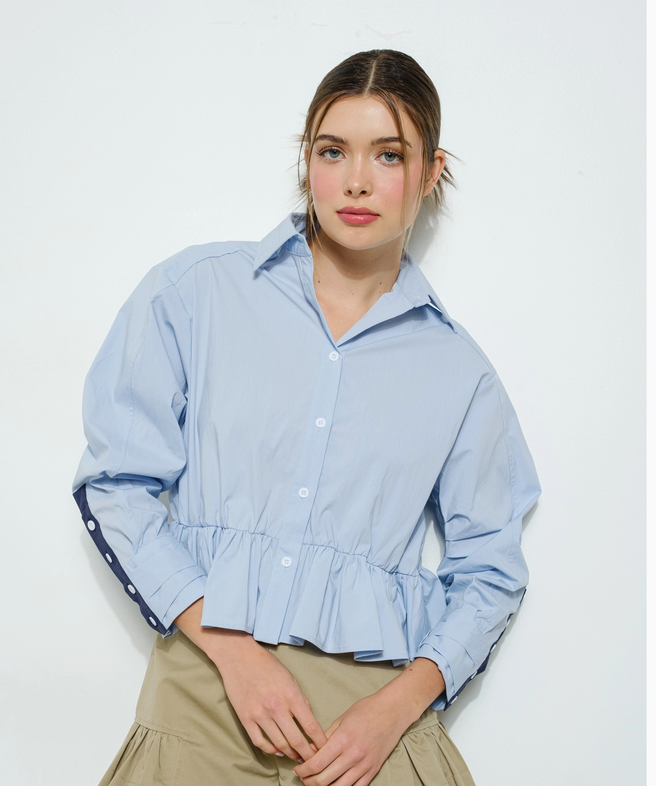 Long Sleeve Shirt with Peplum Detail At the Waist