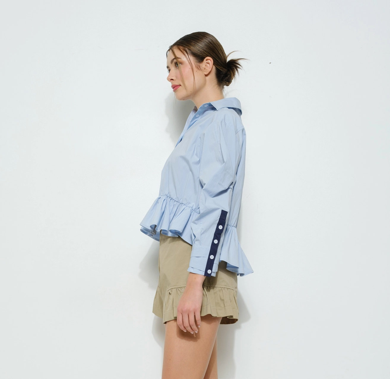 Long Sleeve Shirt with Peplum Detail At the Waist