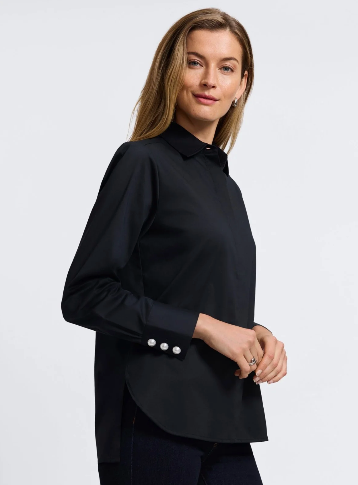 Pearl Stretch Matte Sateen Long Sleeve Shirt