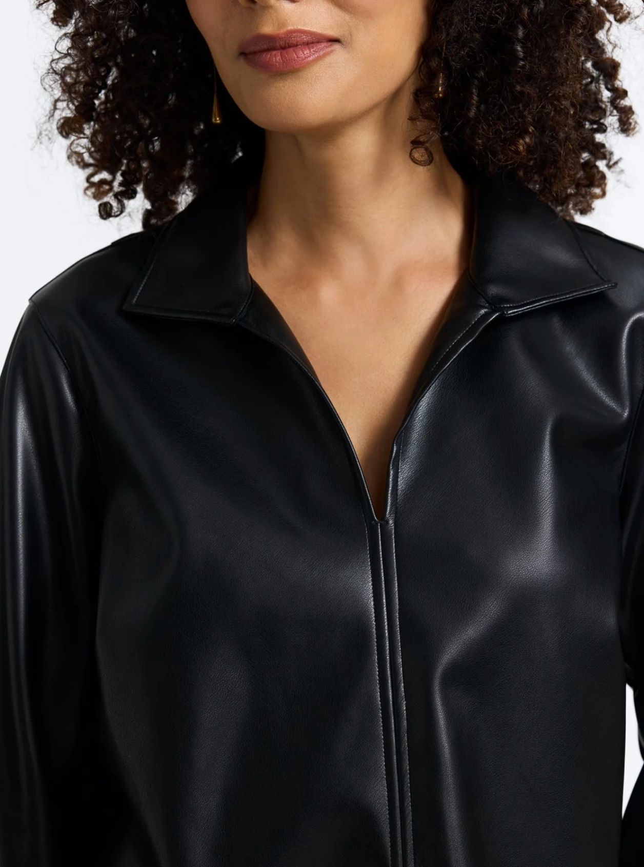 Agnes Vegan Leather Long Sleeve Popover Shirt