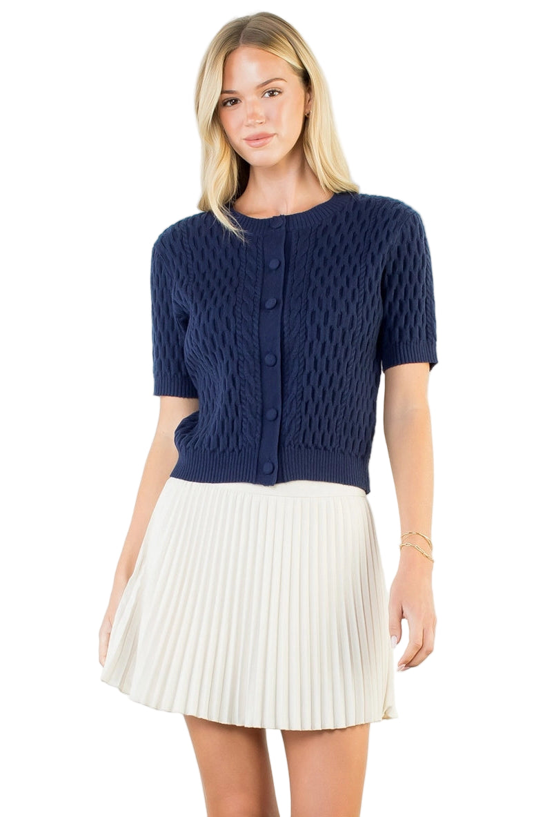 Short Sleeve Button Knit Top