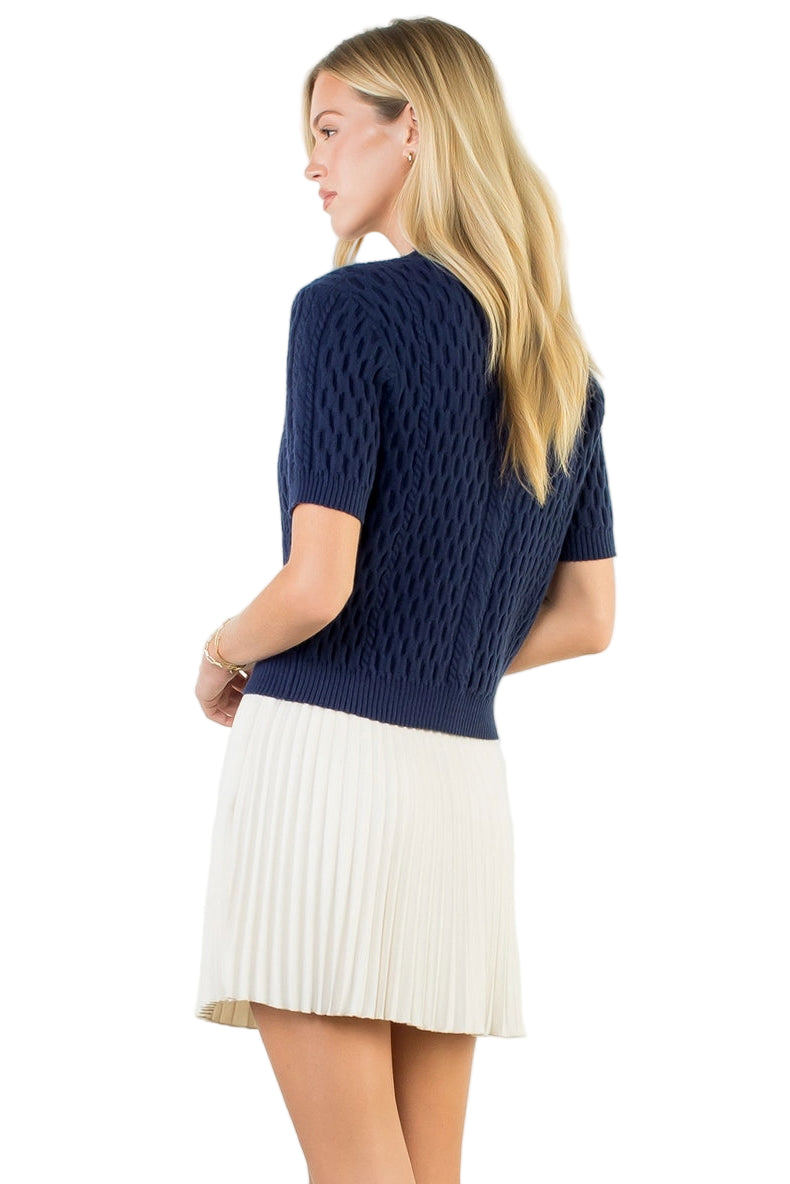 Short Sleeve Button Knit Top