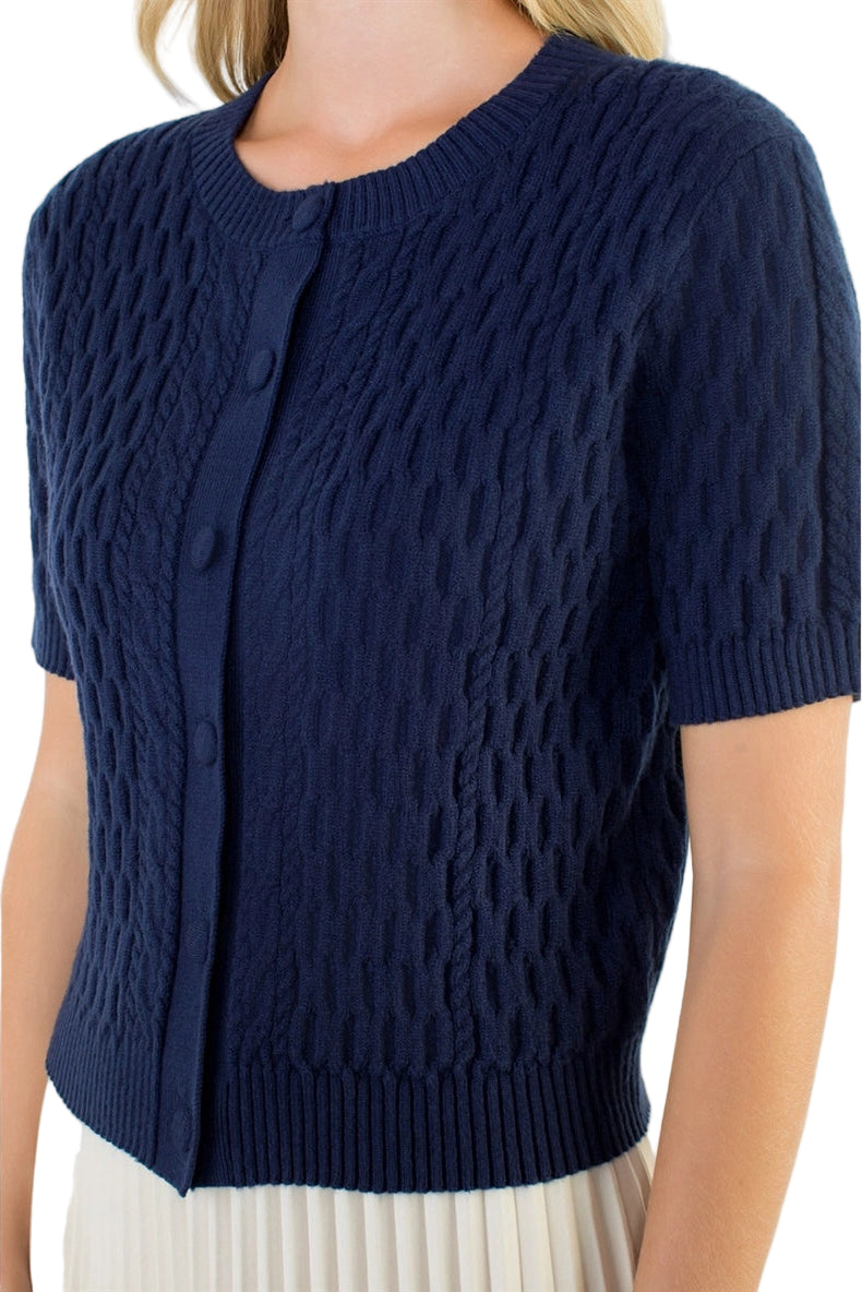 Short Sleeve Button Knit Top