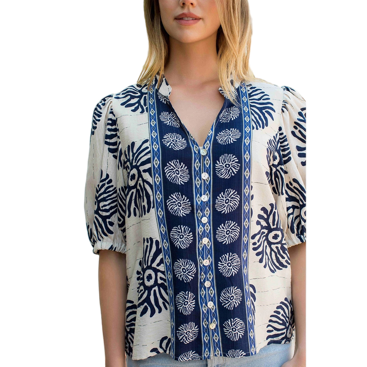 Puff Sleeve Abstract Print Top