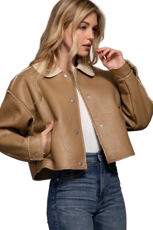 Long Sleeve Faux Leather Fur Jacket