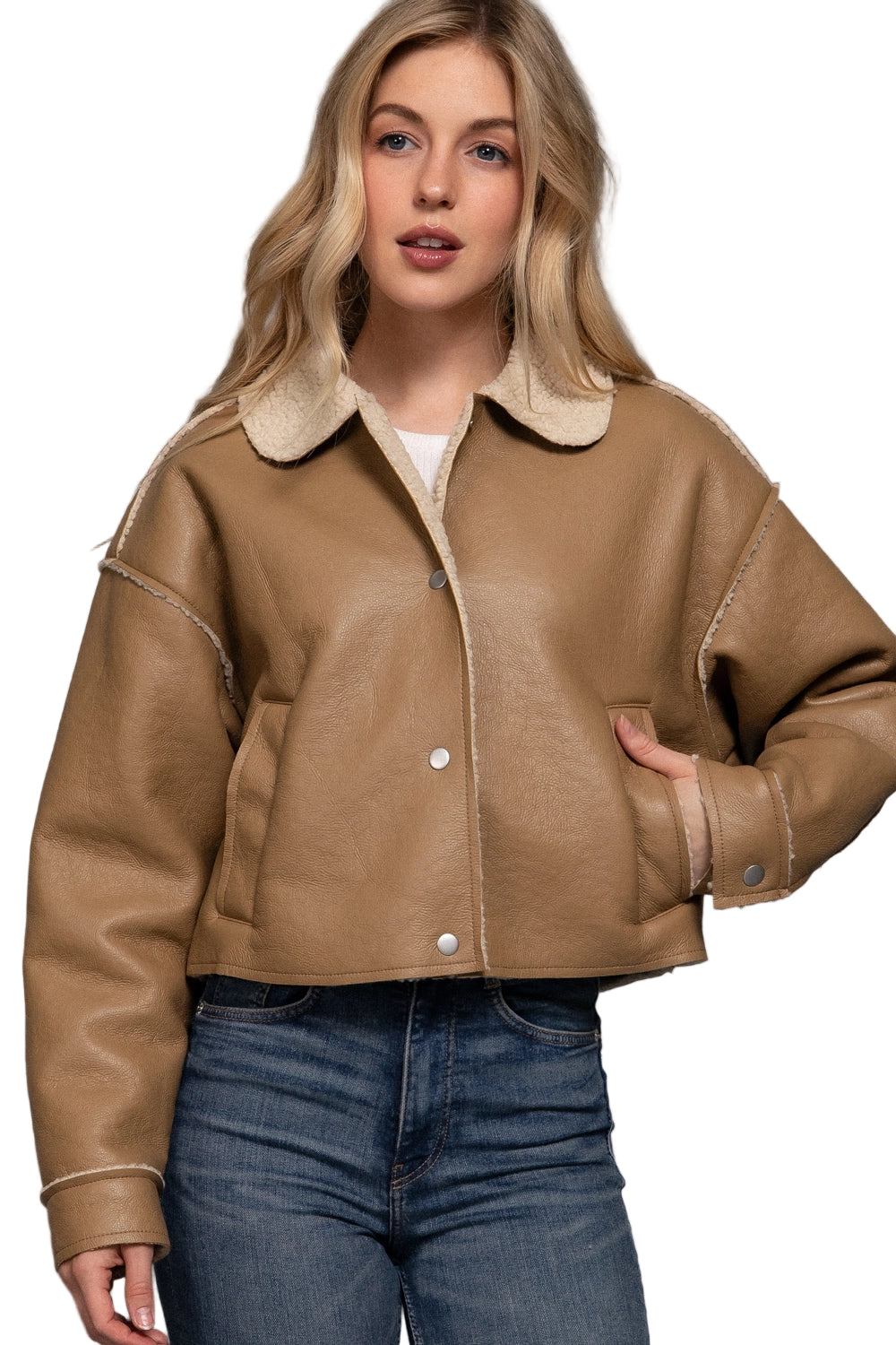 Long Sleeve Faux Leather Fur Jacket