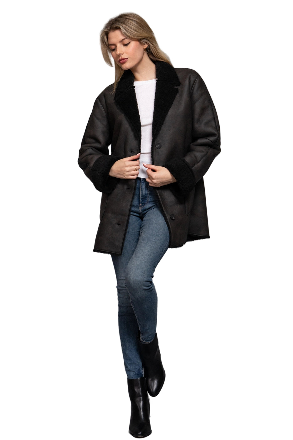 Button Down Double Sided Faux Leather Coat