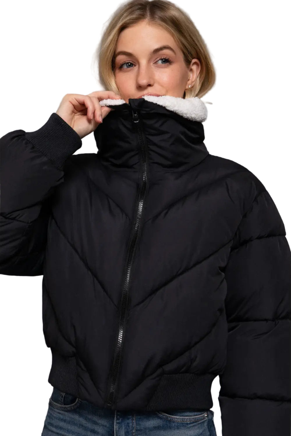 Long Sleeve Sherpa Collar Puffer Jacket