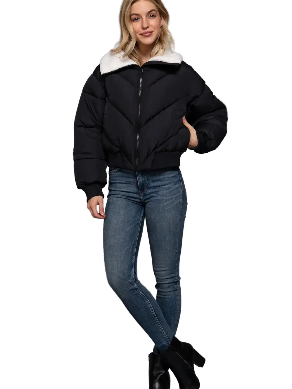 Long Sleeve Sherpa Collar Puffer Jacket