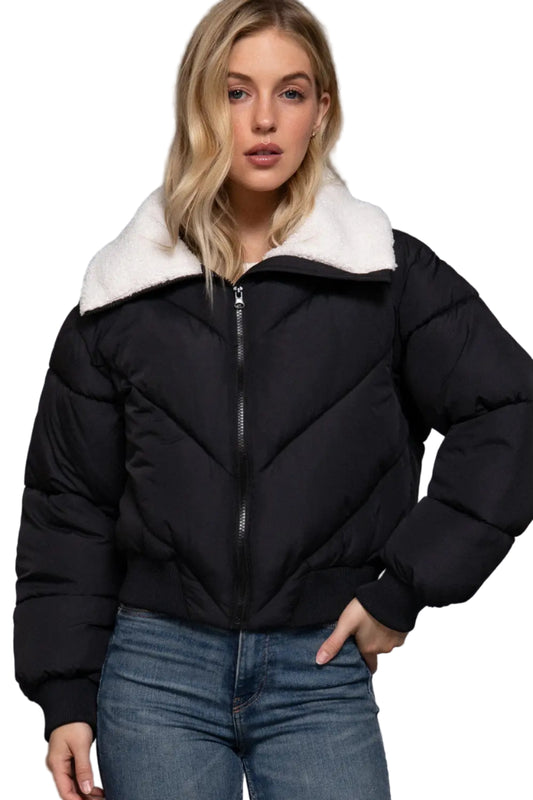 Long Sleeve Sherpa Collar Puffer Jacket