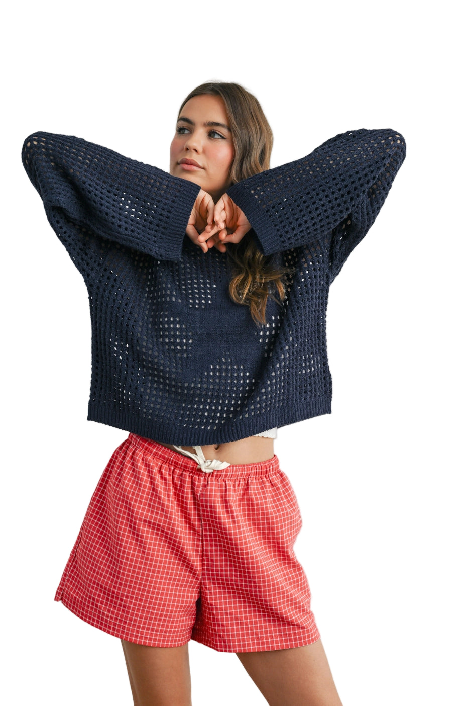 Crew Neck Crochet Sweater