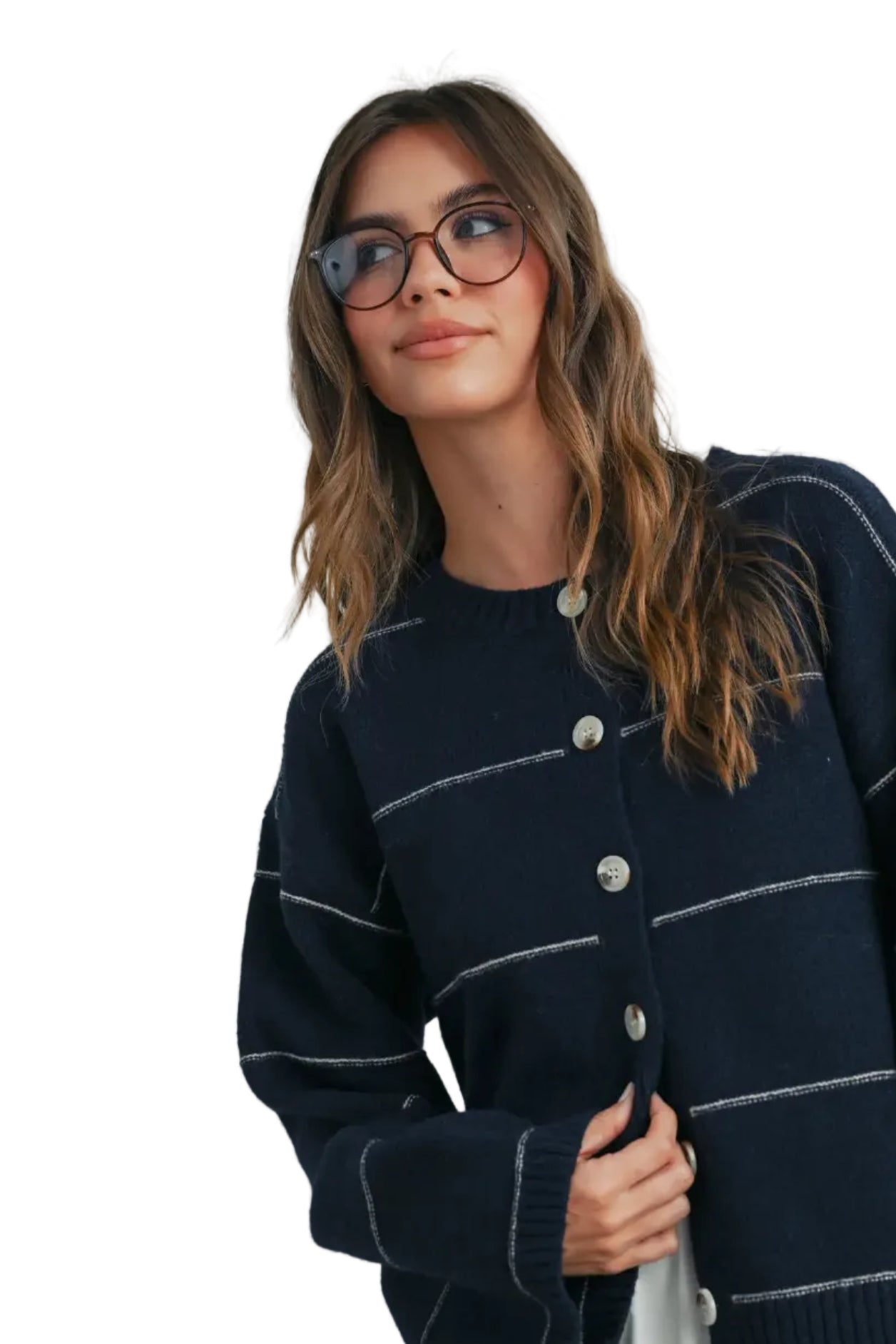 Button Front Striped Cardigan