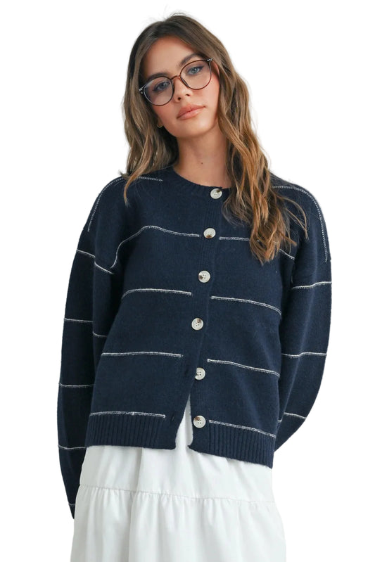 Button Front Striped Cardigan