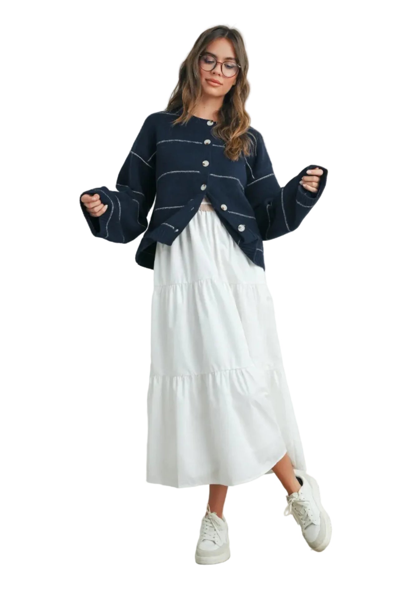 Button Front Striped Cardigan