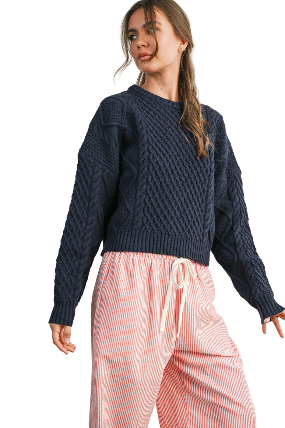 Casual Solid Cable Knit Sweater