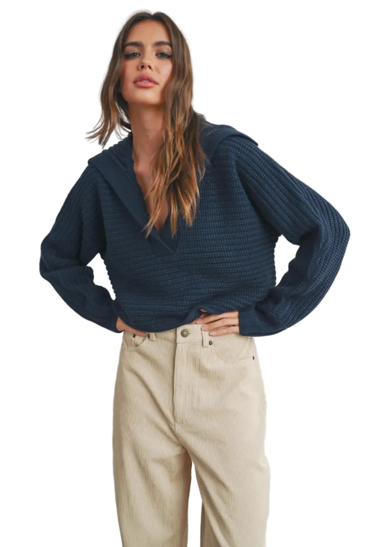 Cropped V Neck Sweater