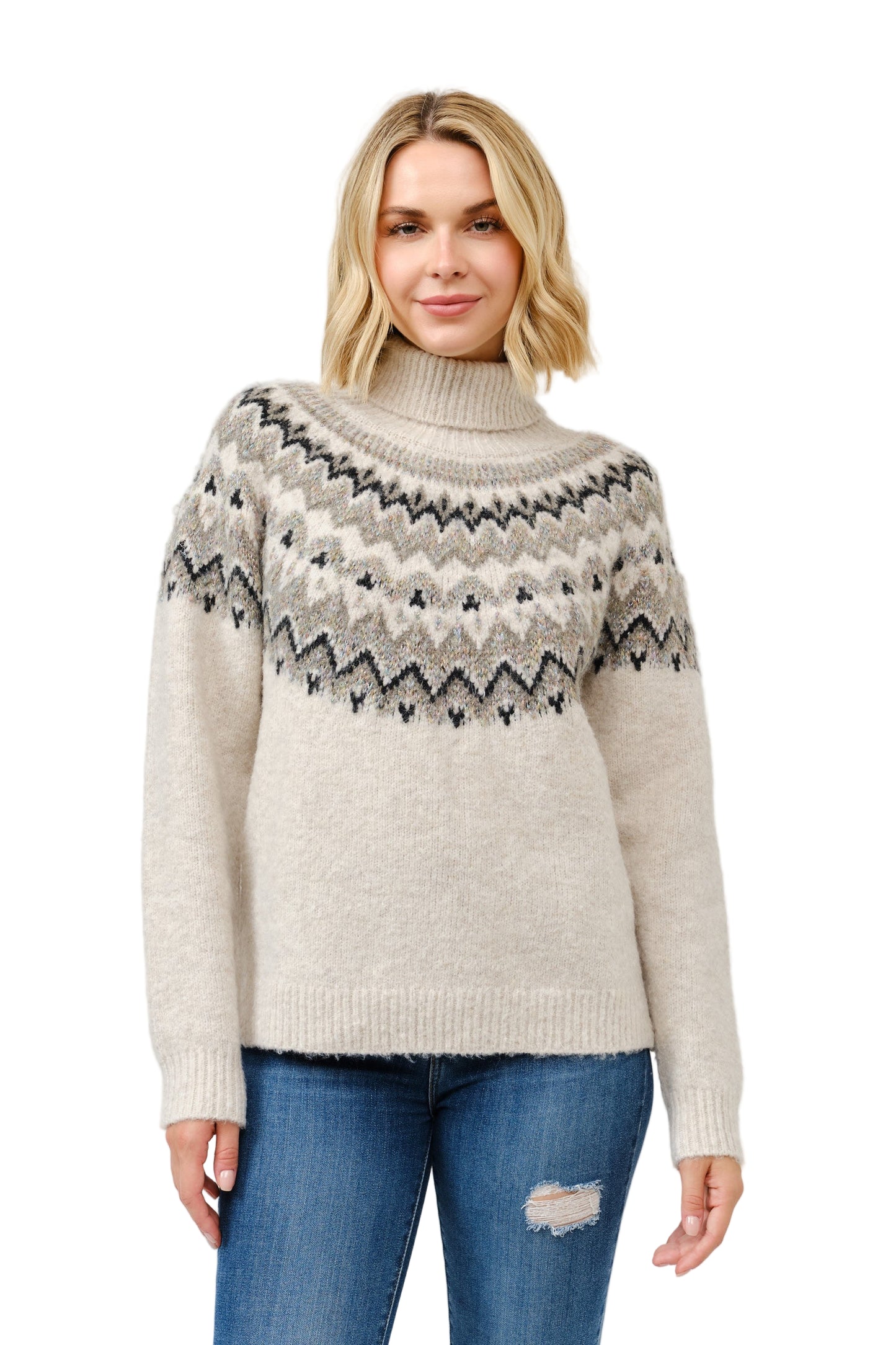 Turtle Neck Embellished Knit Sweater