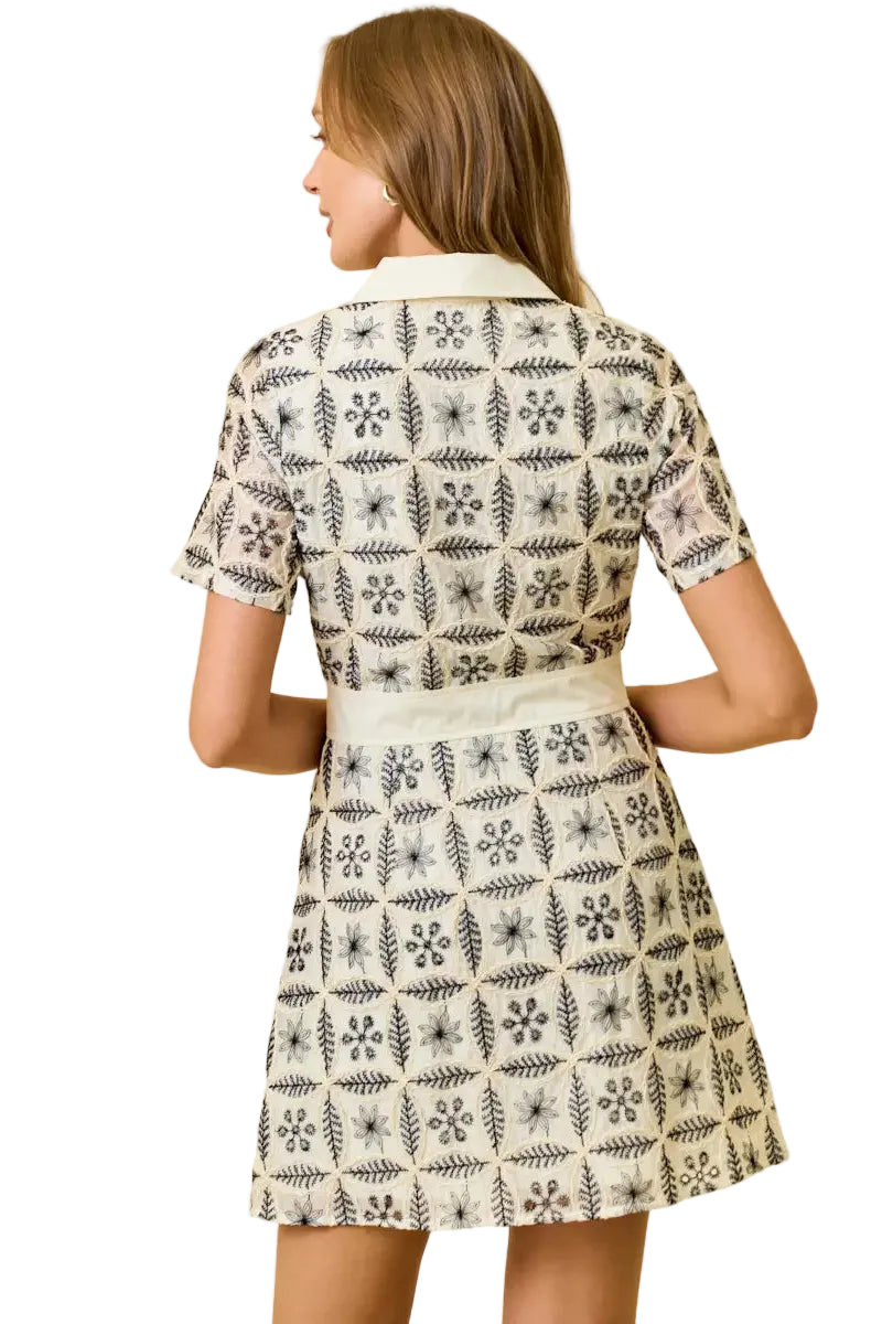 Black & White Embroidered Mini Dress