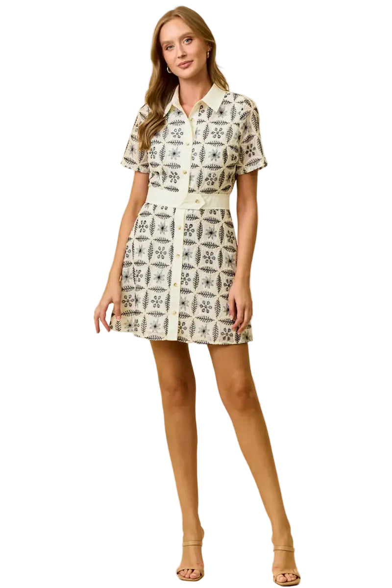 Black & White Embroidered Mini Dress