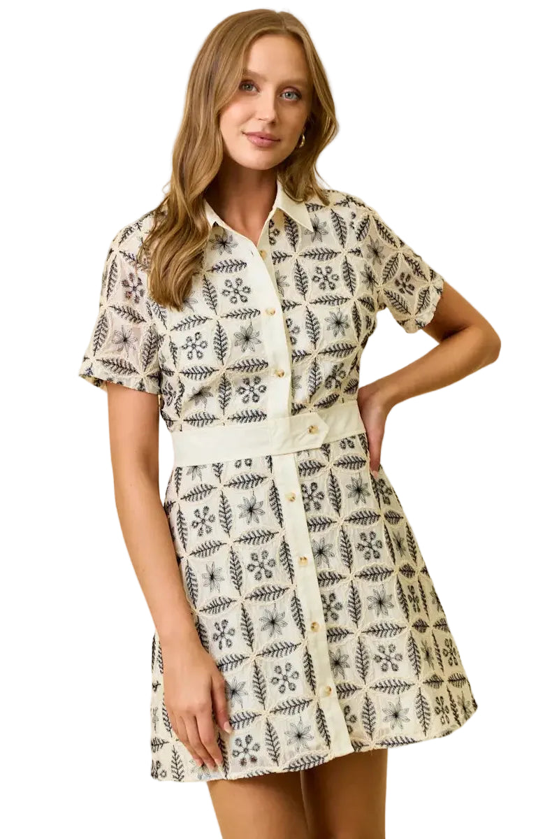 Black & White Embroidered Mini Dress