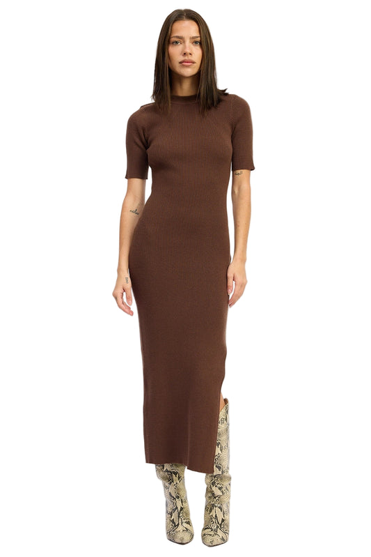 Ribbed Sweater Midi Dress with Slit
