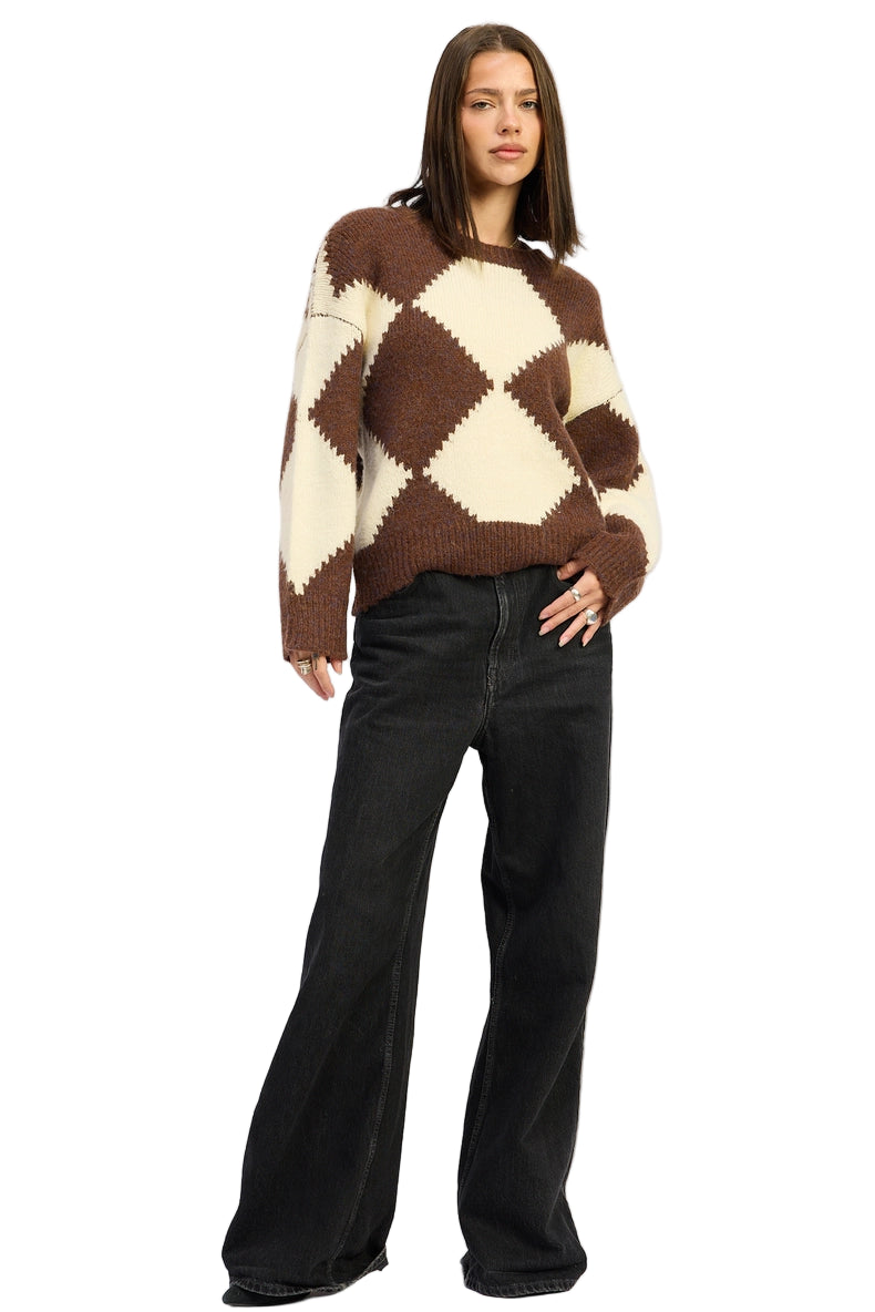 Two Tone Argyle Oversized Sweater