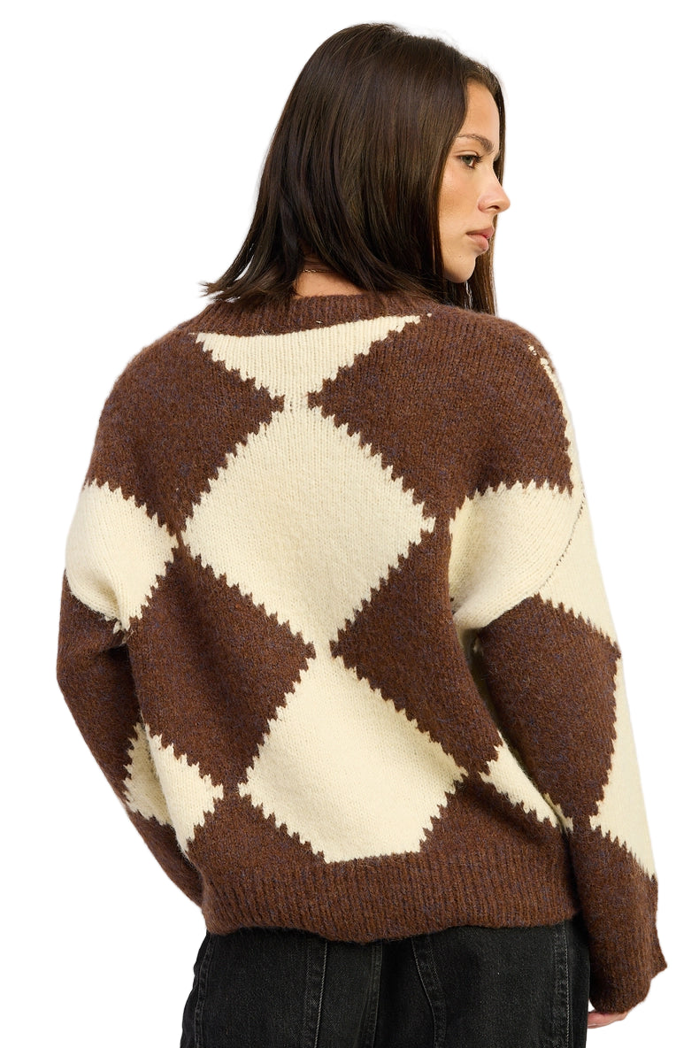 Two Tone Argyle Oversized Sweater