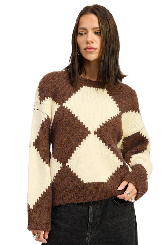 Two Tone Argyle Oversized Sweater