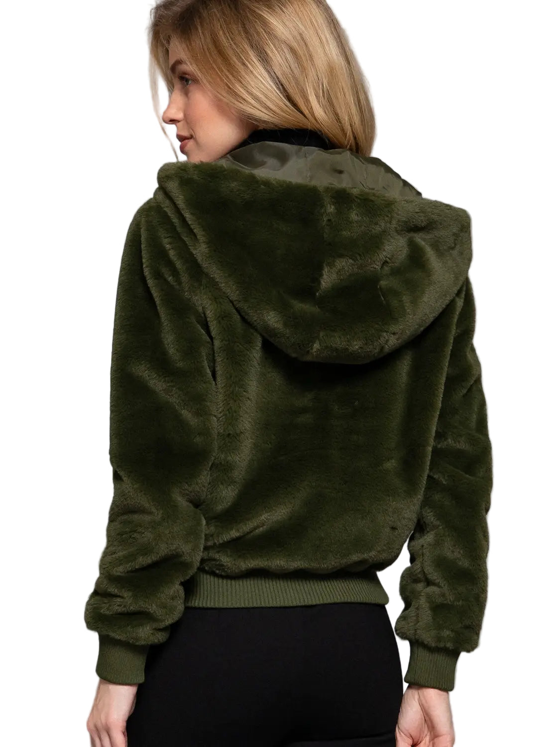 Long Sleeve Zip Up with Hoodie Faux Fur Jacket