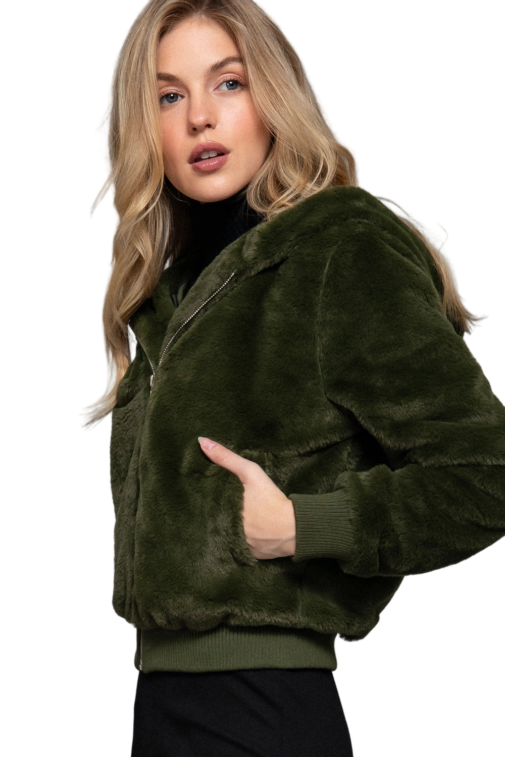 Long Sleeve Zip Up with Hoodie Faux Fur Jacket