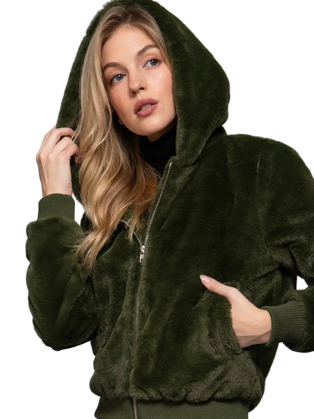 Long Sleeve Zip Up with Hoodie Faux Fur Jacket