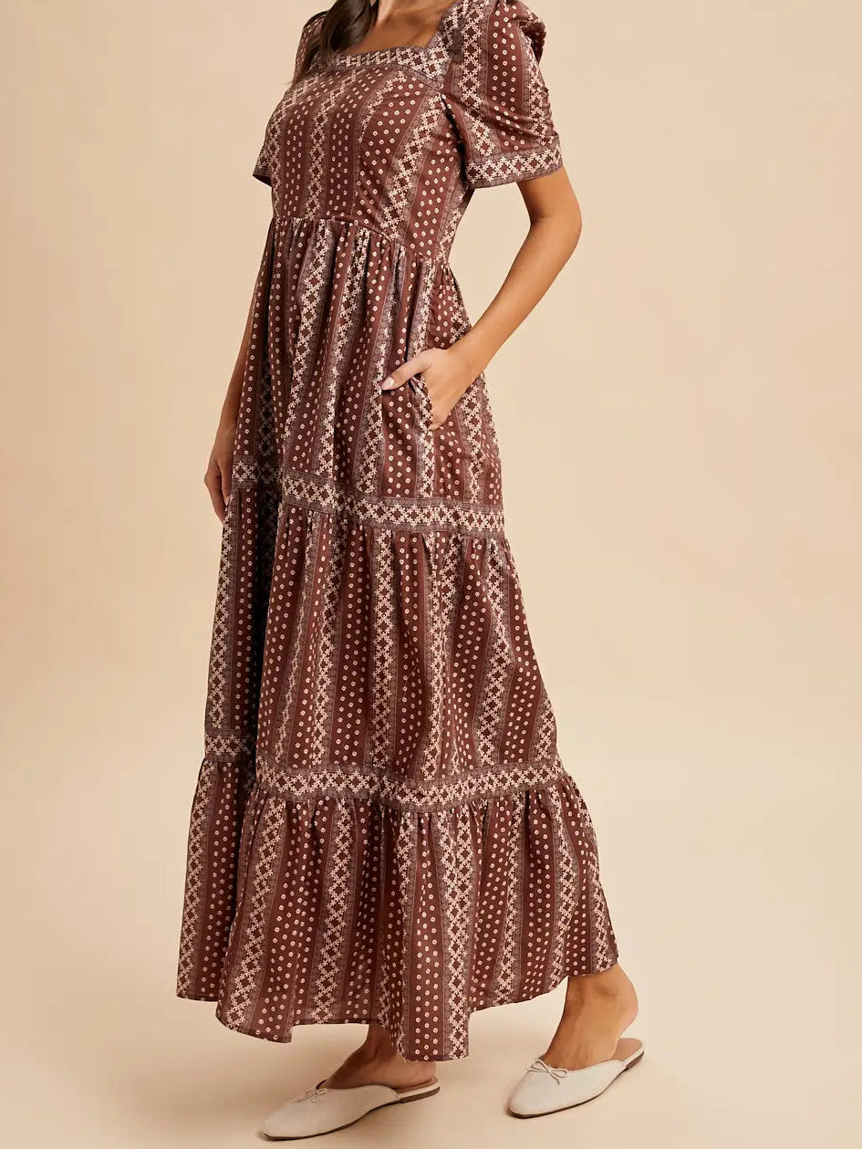 Cotton Border Print Maxi Dress