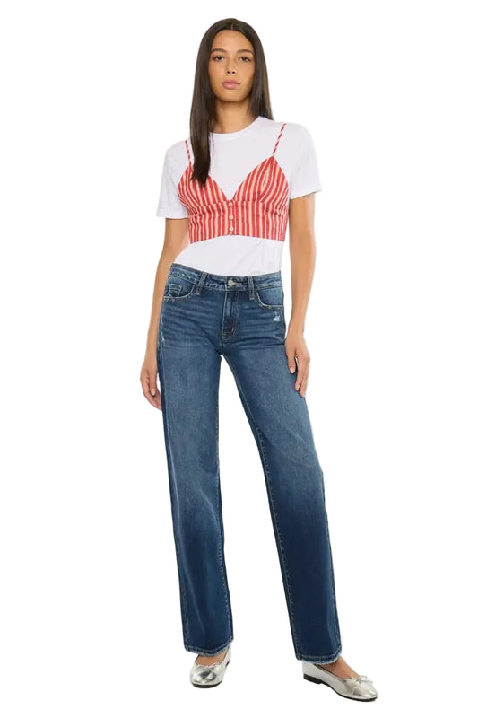 Mid Rise Wide Leg Blue Jeans