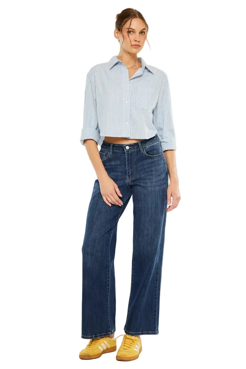 High Rise Wide Leg Blue Jeans