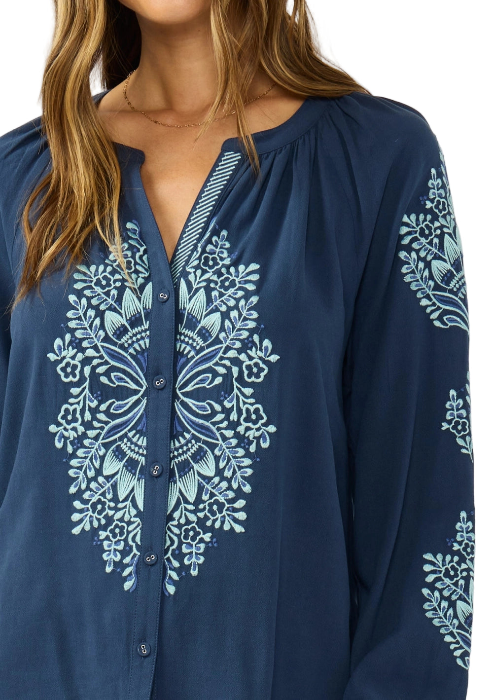 Embroidered Raglan Button Blouse