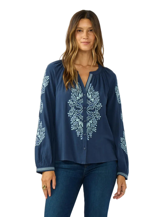 Embroidered Raglan Button Blouse
