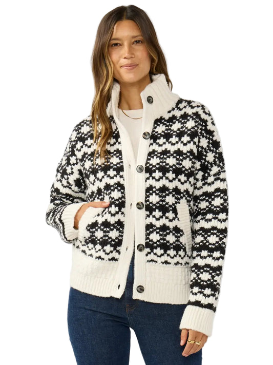 Geo Pattern Button Down Sweater Jacket