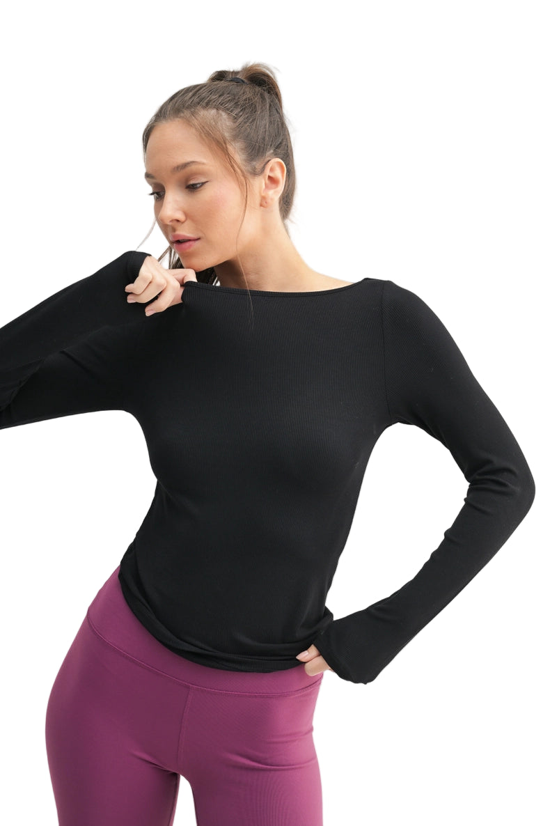 Boat Neck Micro-Ribbed Top