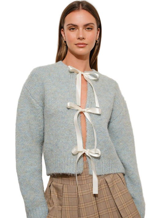 Satin Bow Knit Cardigan