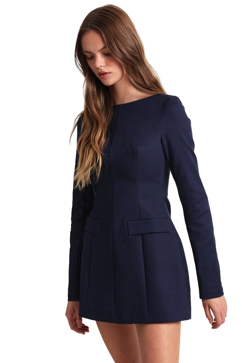 Boat Neck Long Sleeve Mini Dress