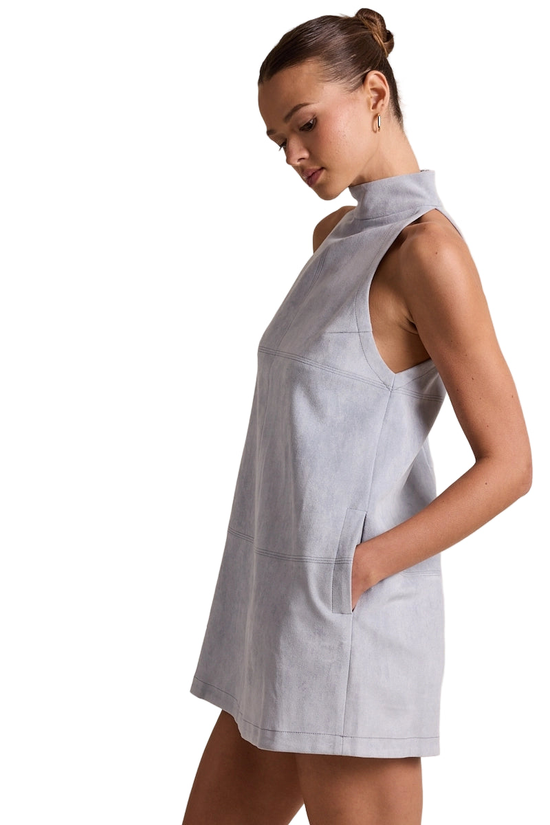Suede Mock Neck Mini Dress