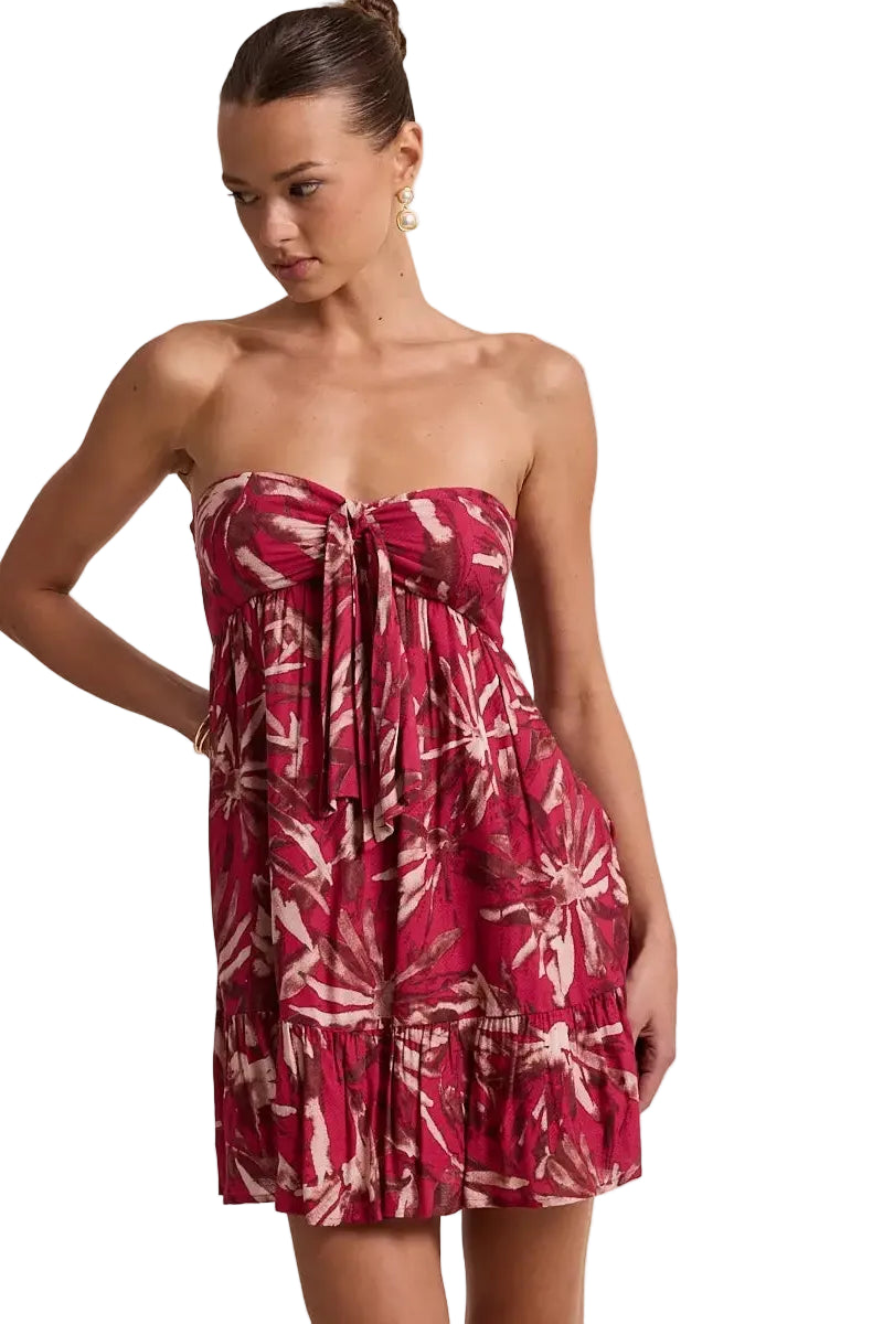 Floral Print Front Tie Tube Mini Dress