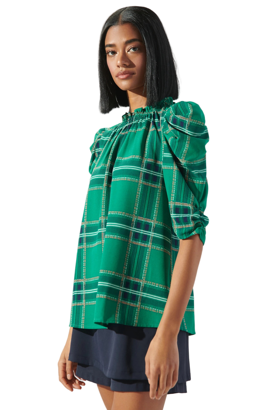 Plaid Drape Sleeve Top