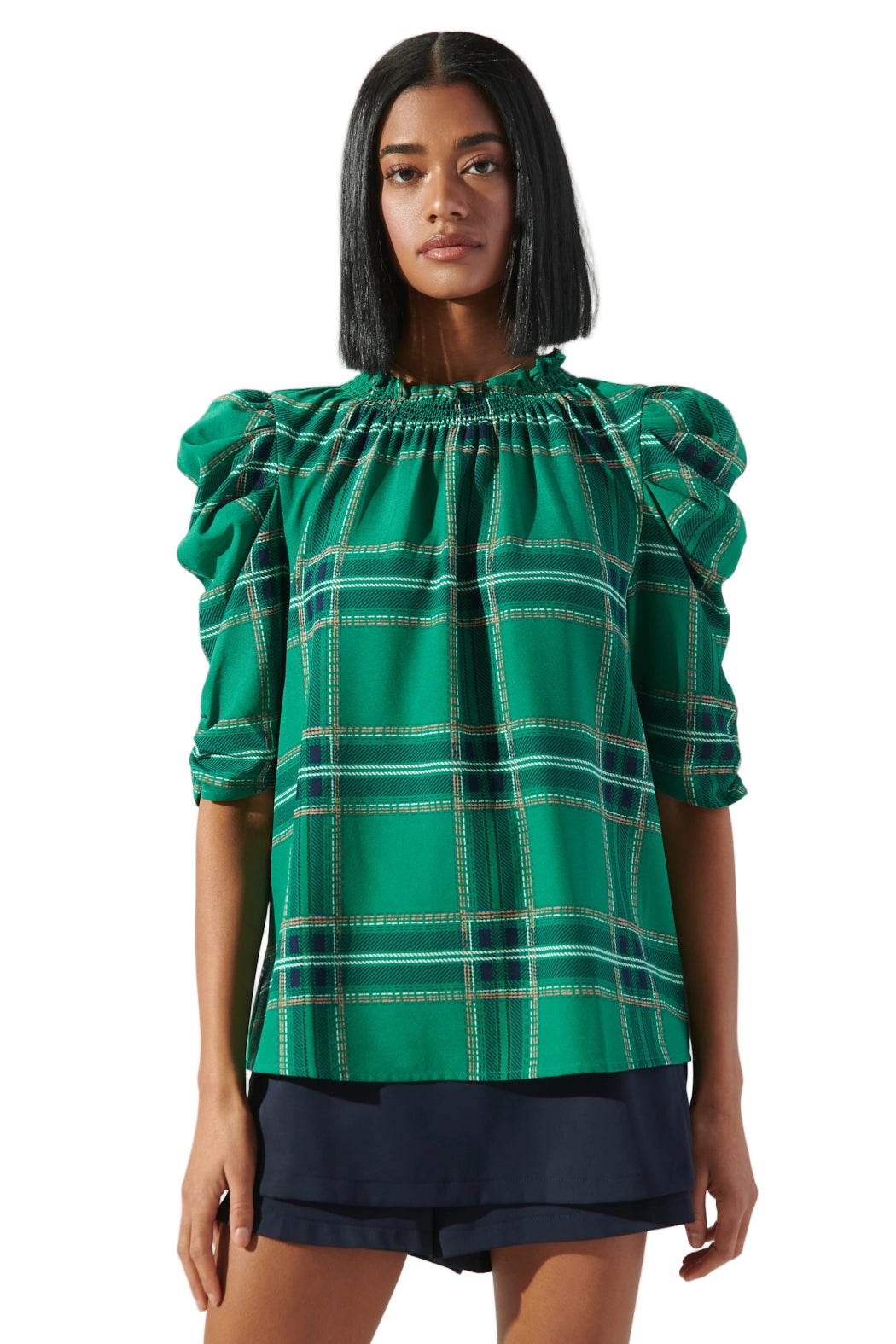 Plaid Drape Sleeve Top